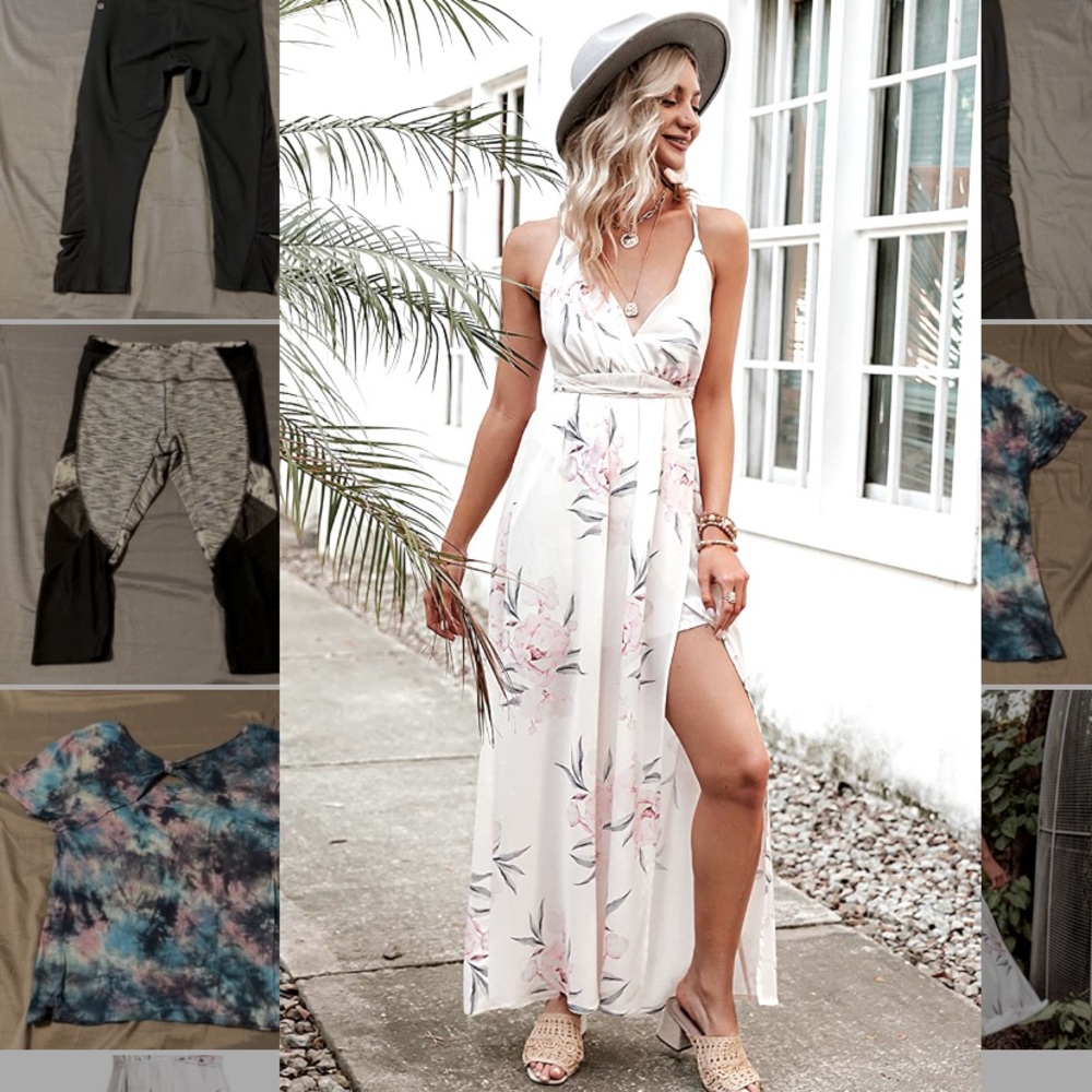 White floral backless dress